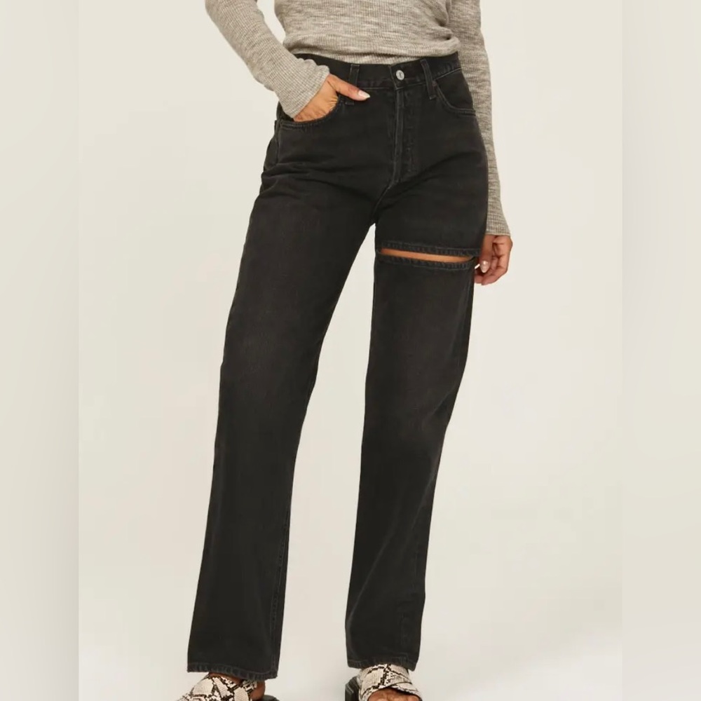 AGOLDE Black Lana Slice High Waisted Straight Jeans